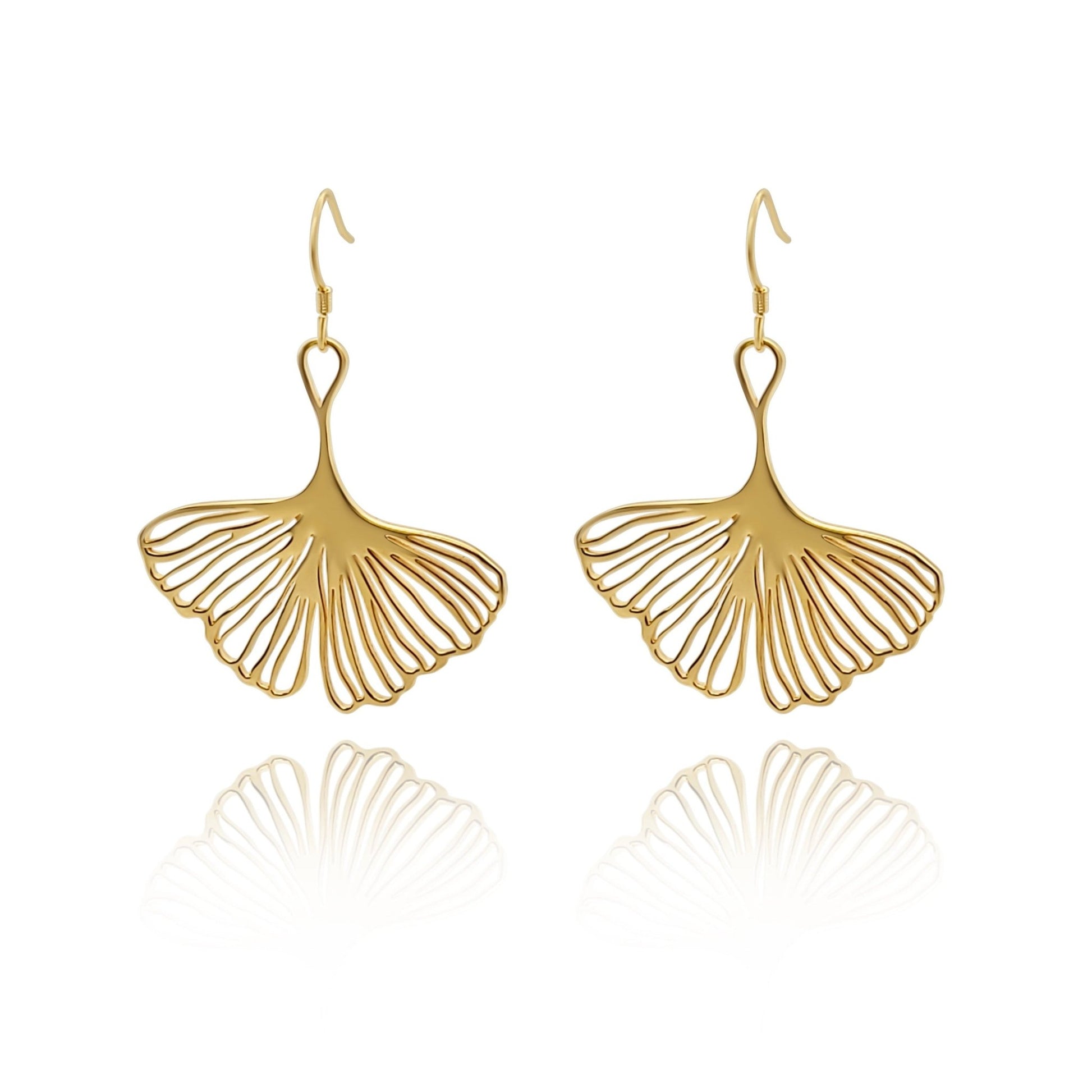 Gold Statement earrings with ginkgo leaf earrings