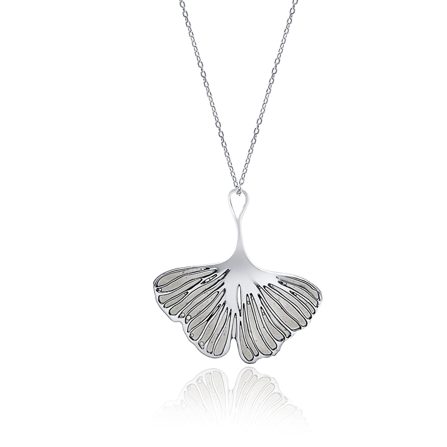 Adia Silver and Green Ginkgo Leaf Pendant Necklace