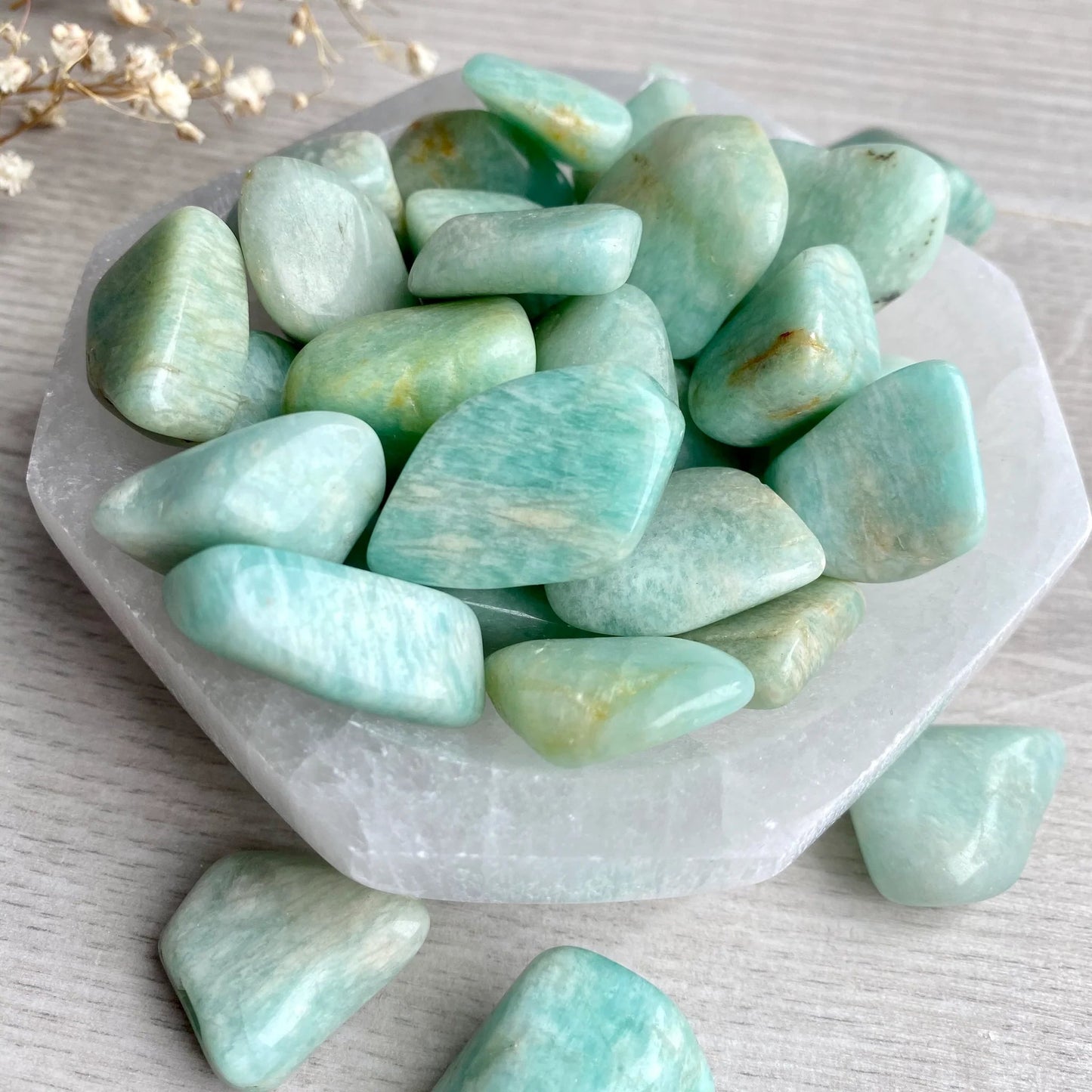 amazonite stones in bowl