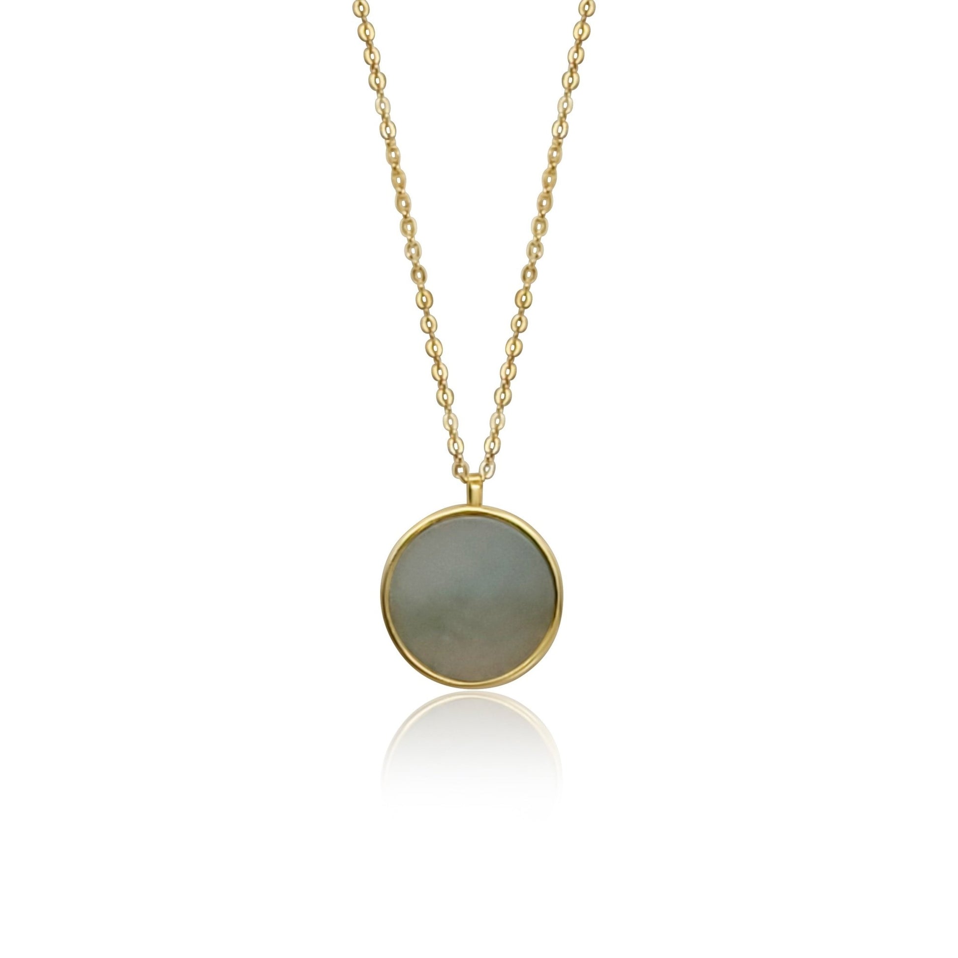 gold amazonite necklace. gold circle  necklace with  green amazonite stone