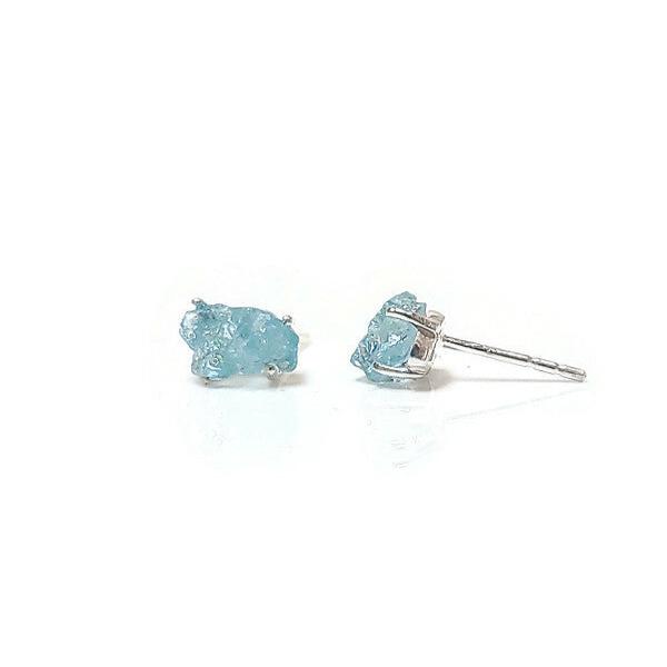 side view of natural aquamarine silver stud earrings