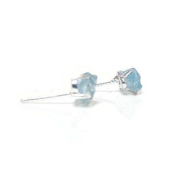 right side view of natural aquamarine silver stud earrings 