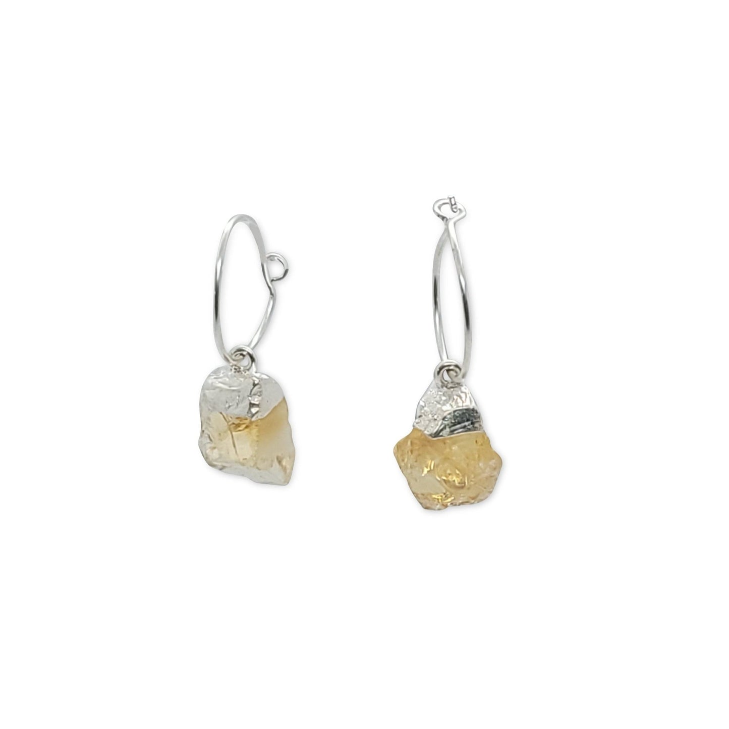 Citrine (quartz) Silver Dangle Hoops