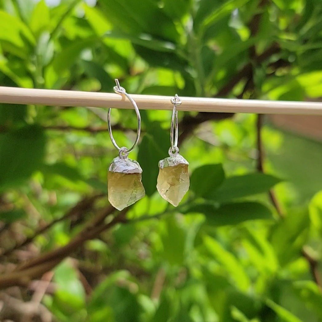 variegated raw natural citrine dangle hoop earrings