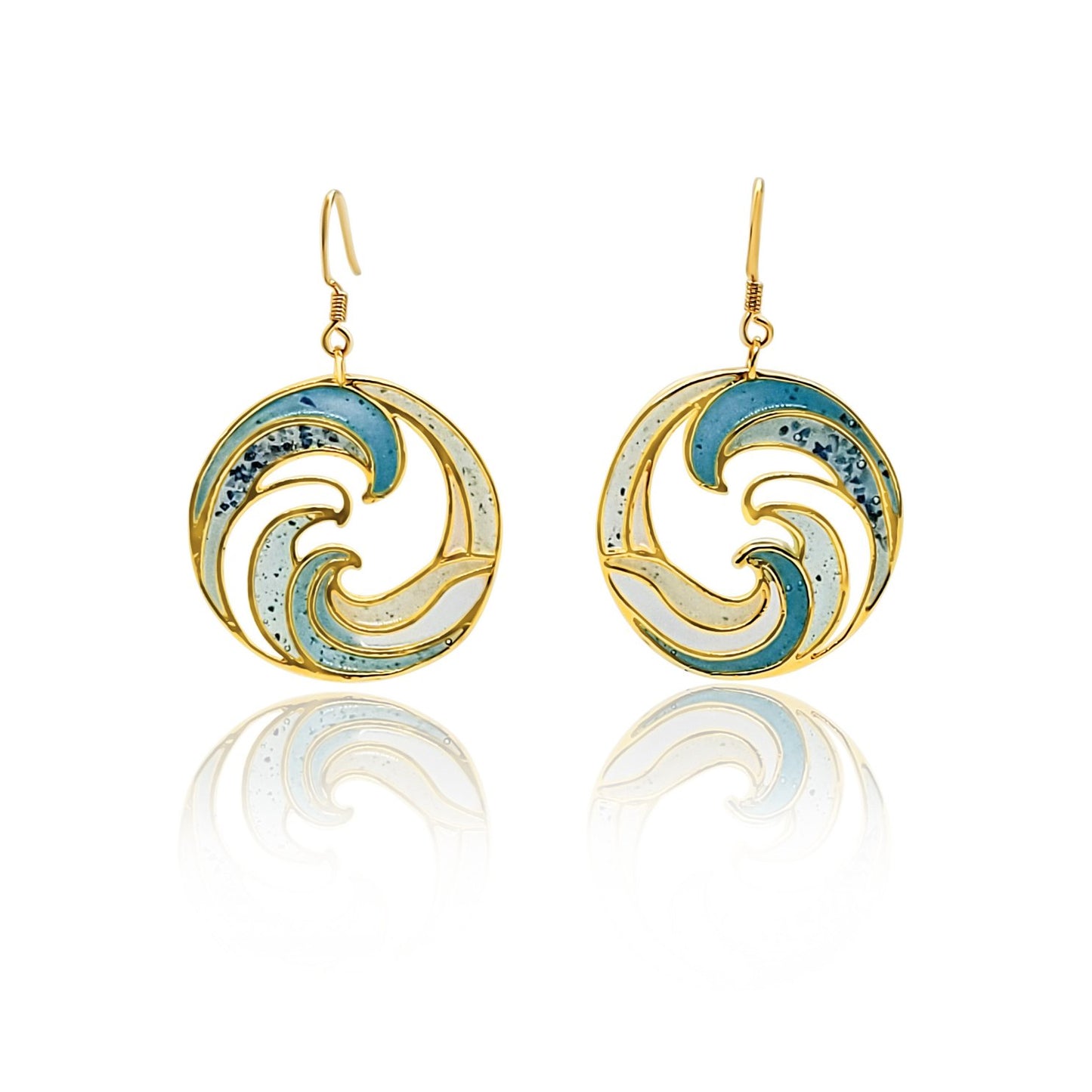 Gold Blue Ocean Circle Earrings