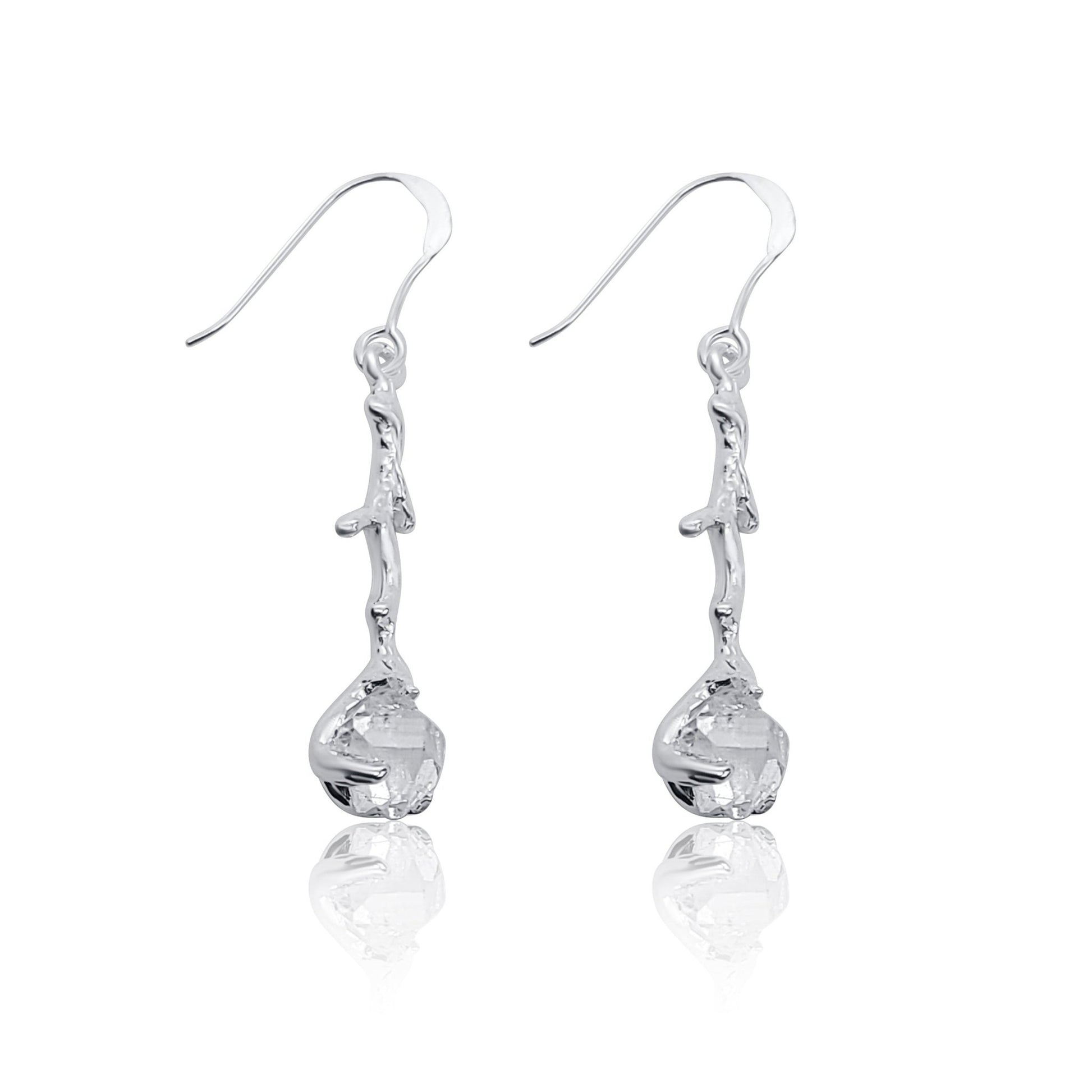 Herkimer diamond silver branch earrings