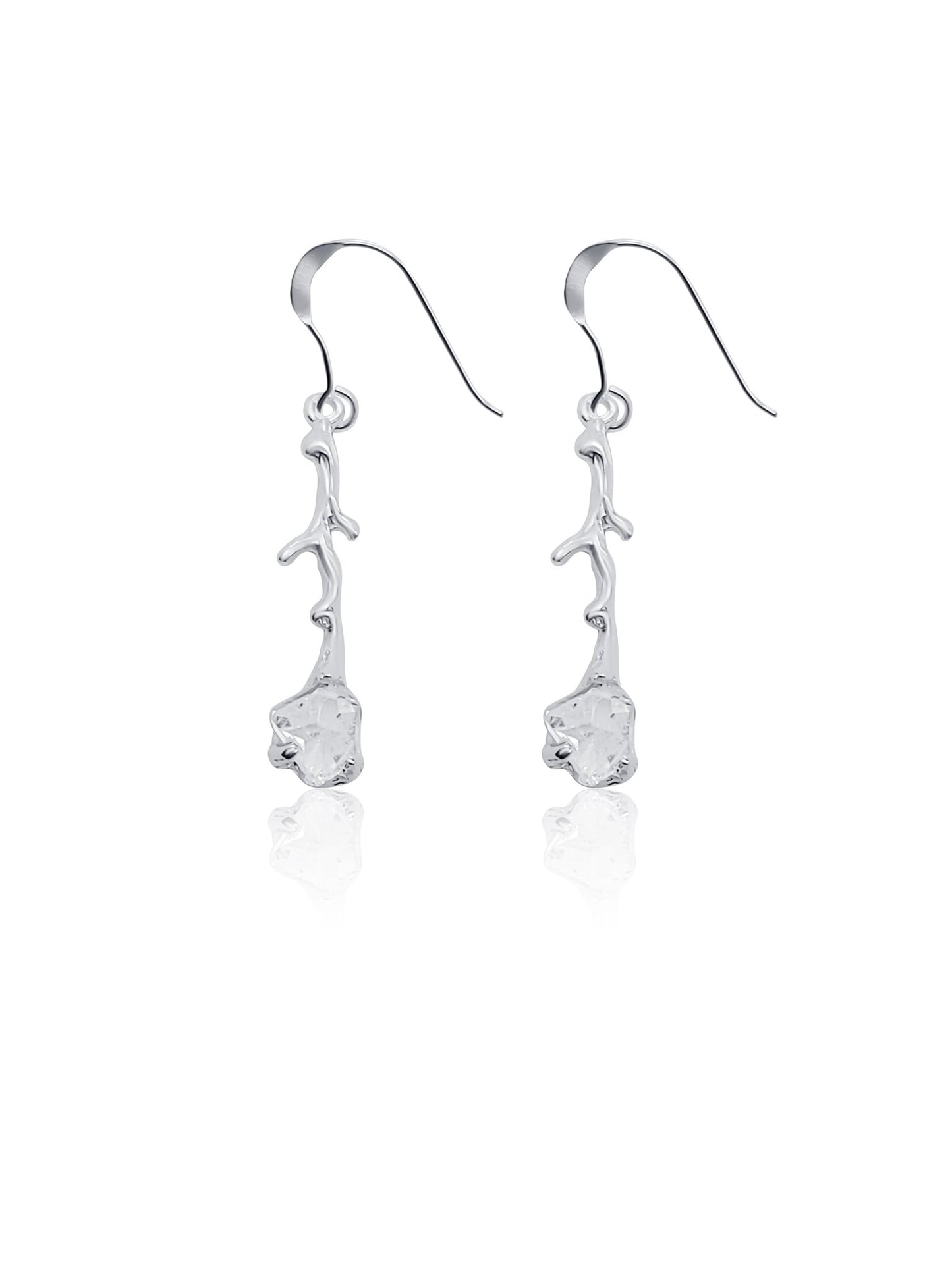 Herkimer diamond silver branch earrings on french ear wires