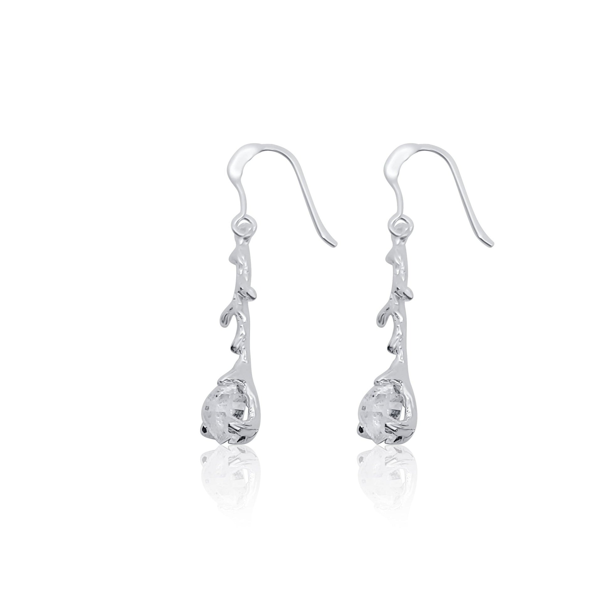 Herkimer diamond silver branch dangle earrings