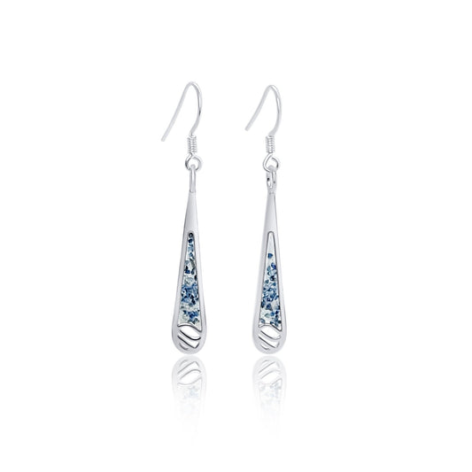  silver water drop dangle earrings with sapphire and resin inlay