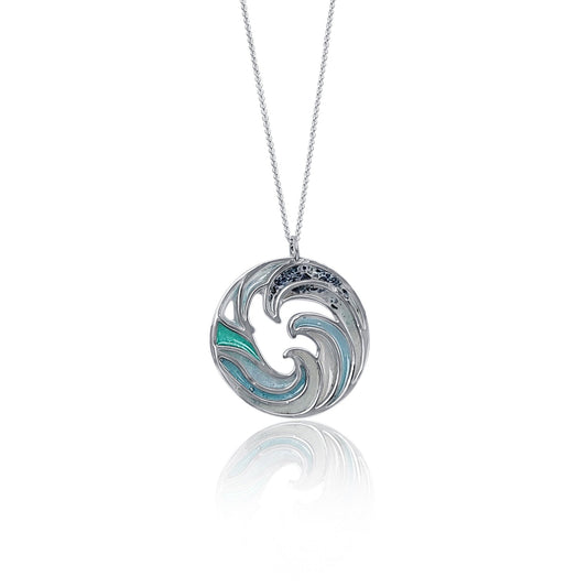 Naia Ocean Circle Wave necklace with blue  resin, mineral and gemstone inlay