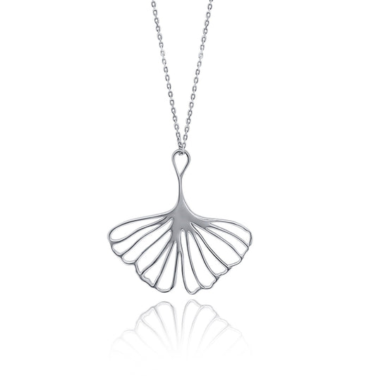 silver minimalist ginkgo leaf pendant necklace on silver necklace chain