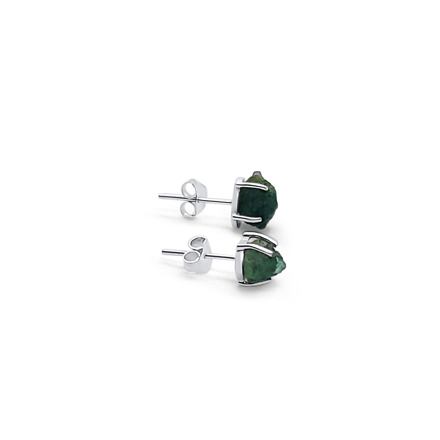  natural raw emerald silver stud earrings with prong setting