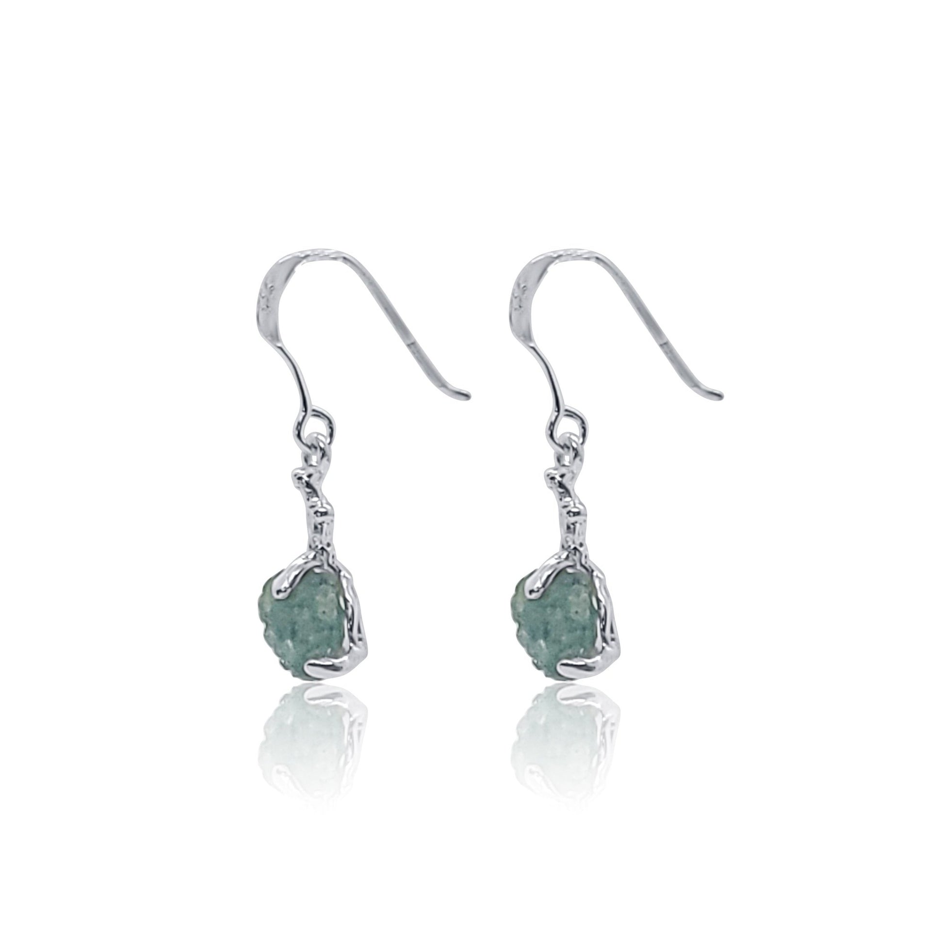 side view Natural Raw Emerald Silver branch Dangle Earrings