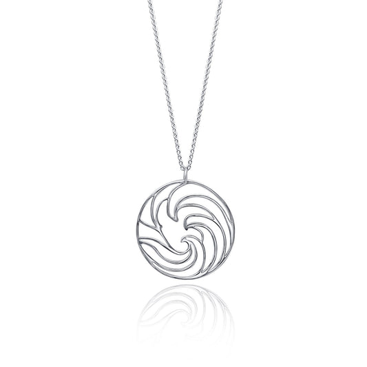 Ocean Circle Silver Pendant Necklace on silver necklace chain