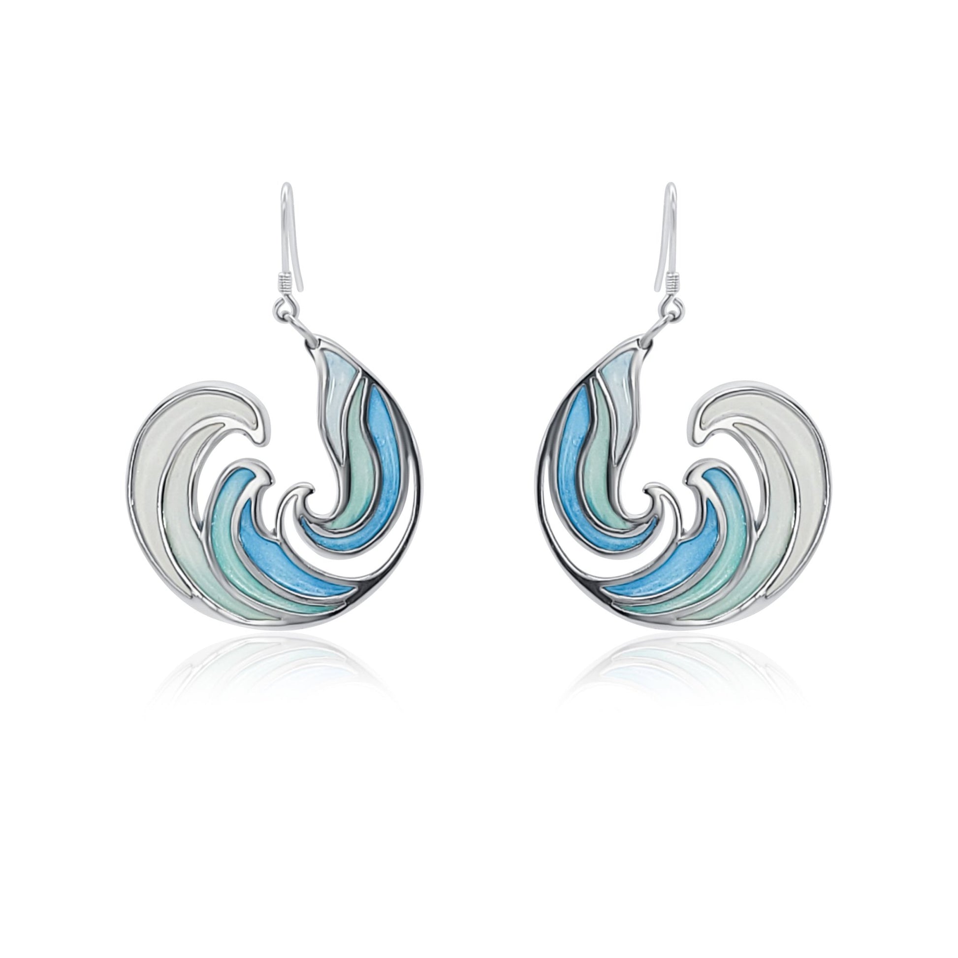 blue Rip Curl Resin and Silver Ocean Surf Wave Earrings