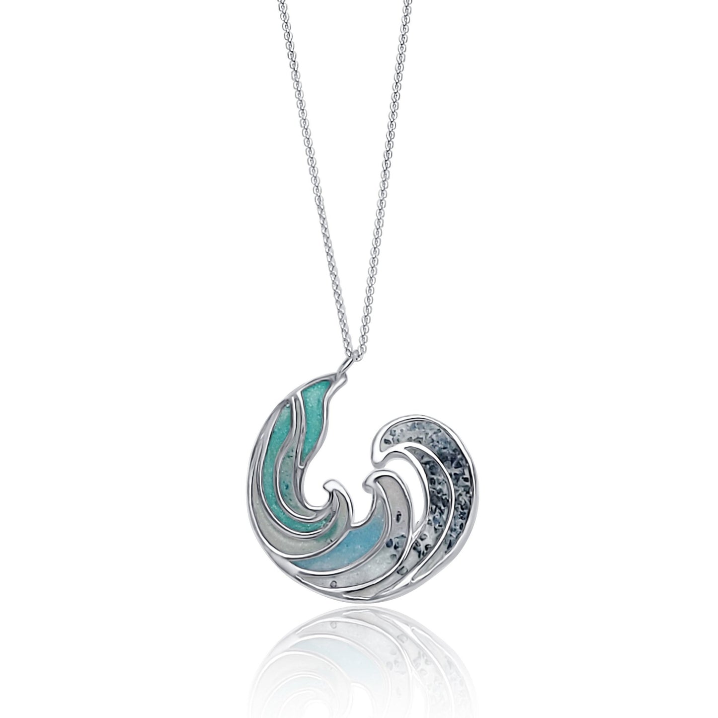 Silver and Blue resin RipCurl Pendant Neclace coloured with resin, sapphire malachite,  and mineral inlay 2