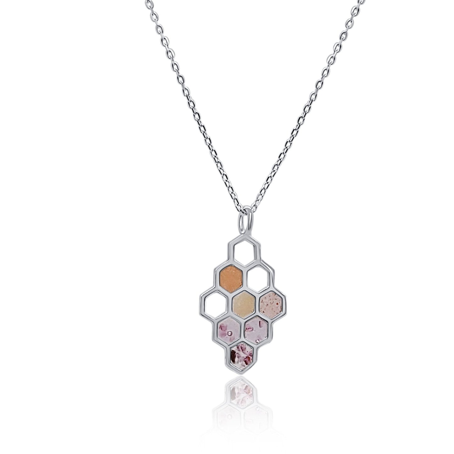Petite honeycomb resin and garnet silver pendant necklace (2)