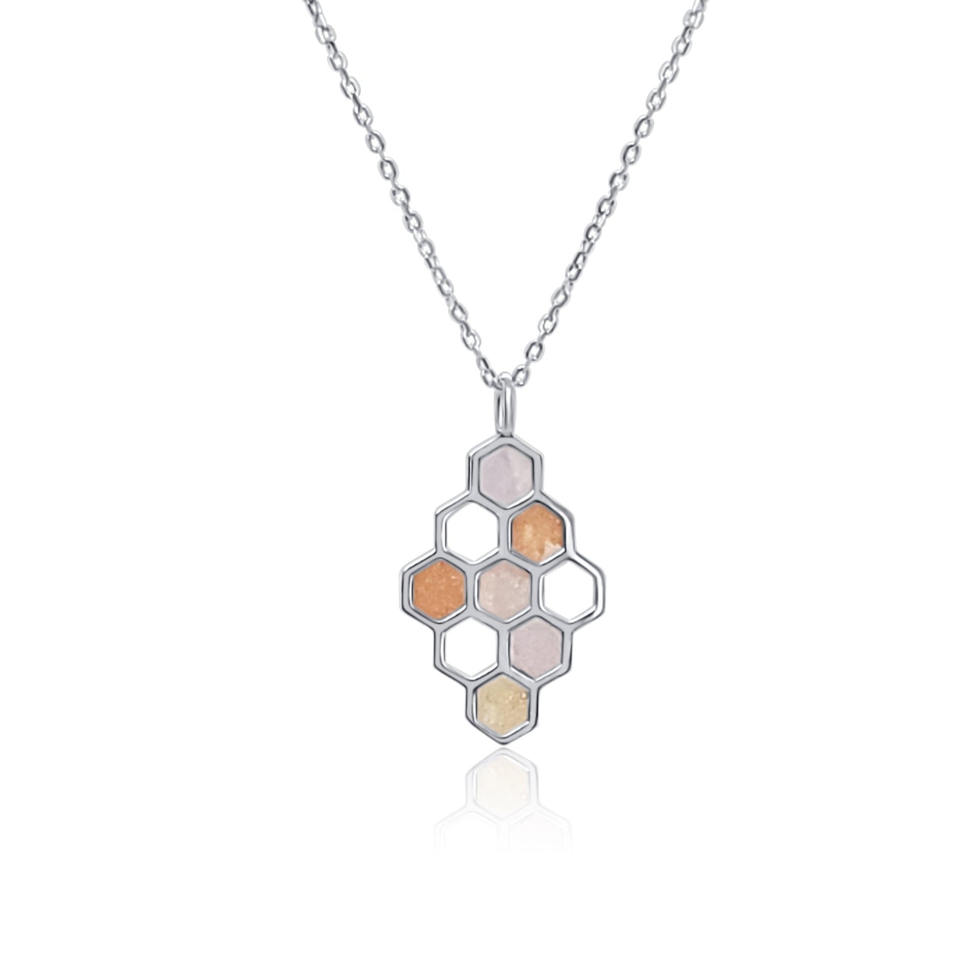 Petite honeycomb silver and rose and gold resin pendant necklace 2