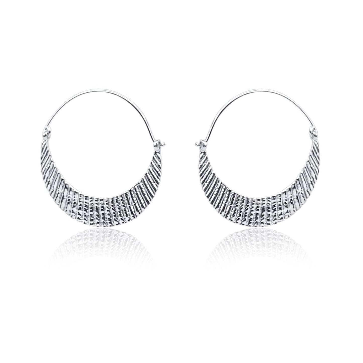 Shell Textured sterling silver statement hoop earrings