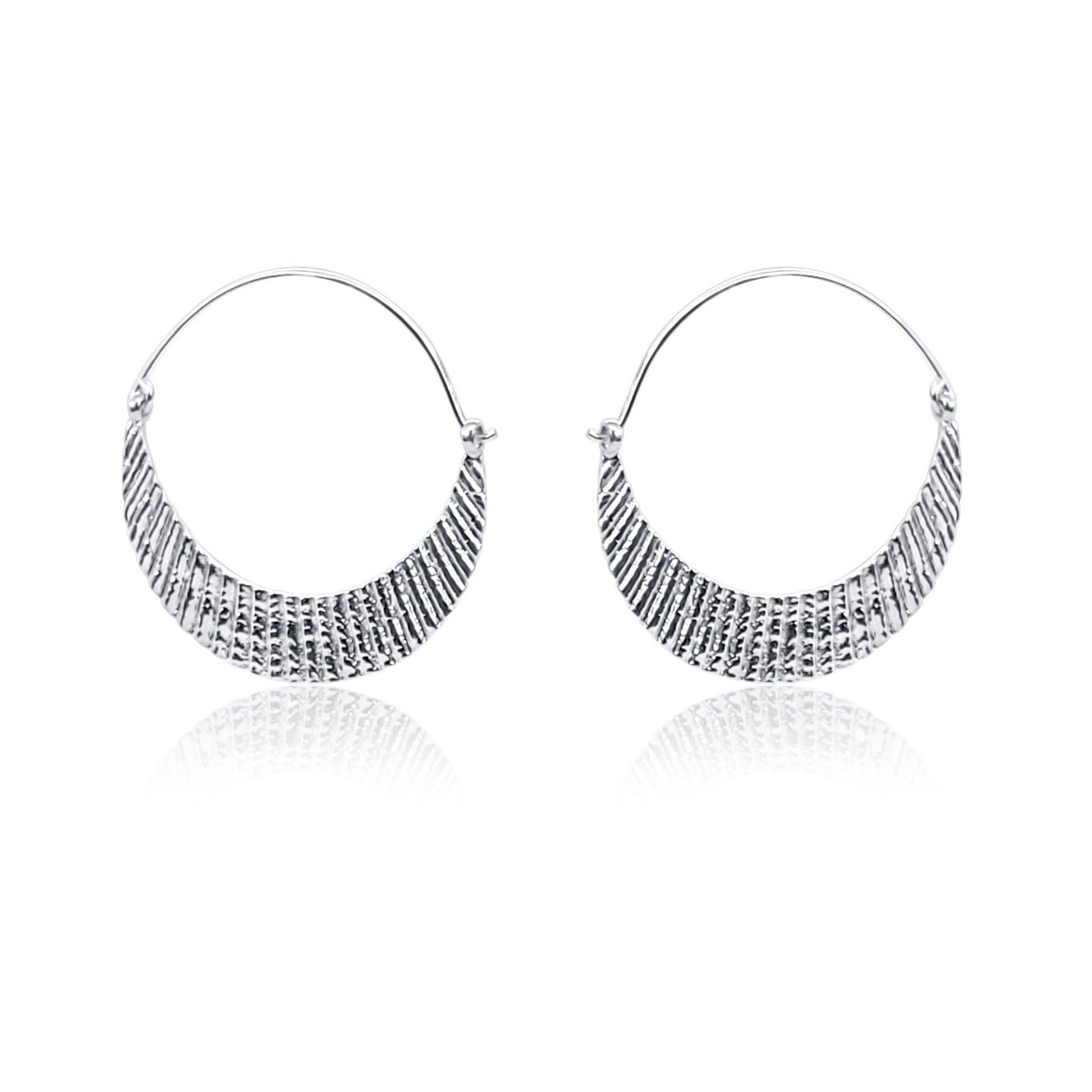 Shell Textured sterling silver statement hoop earrings