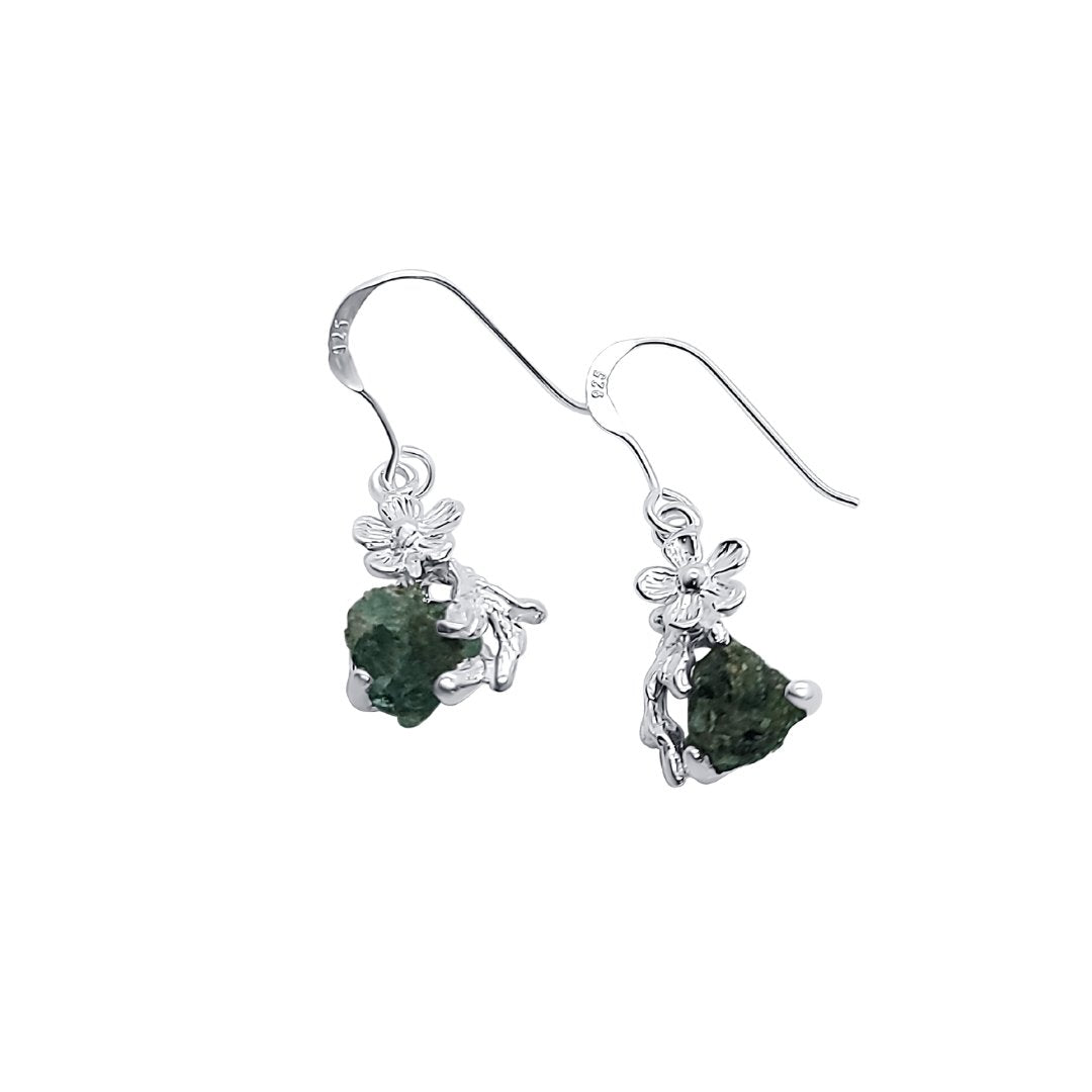 Raw Emerald Floral Earrings