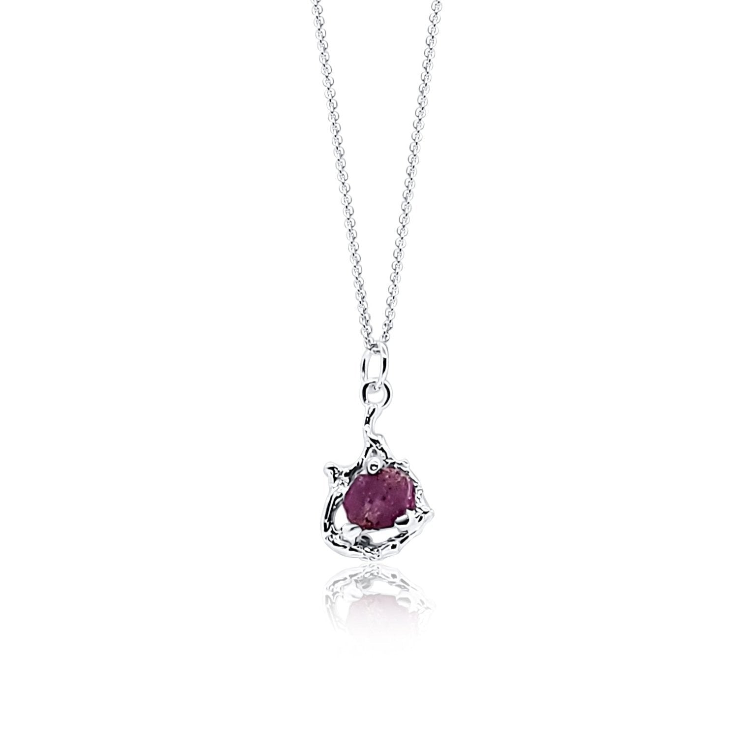 raw natural ruby pendant necklace with sterling silver branch designs