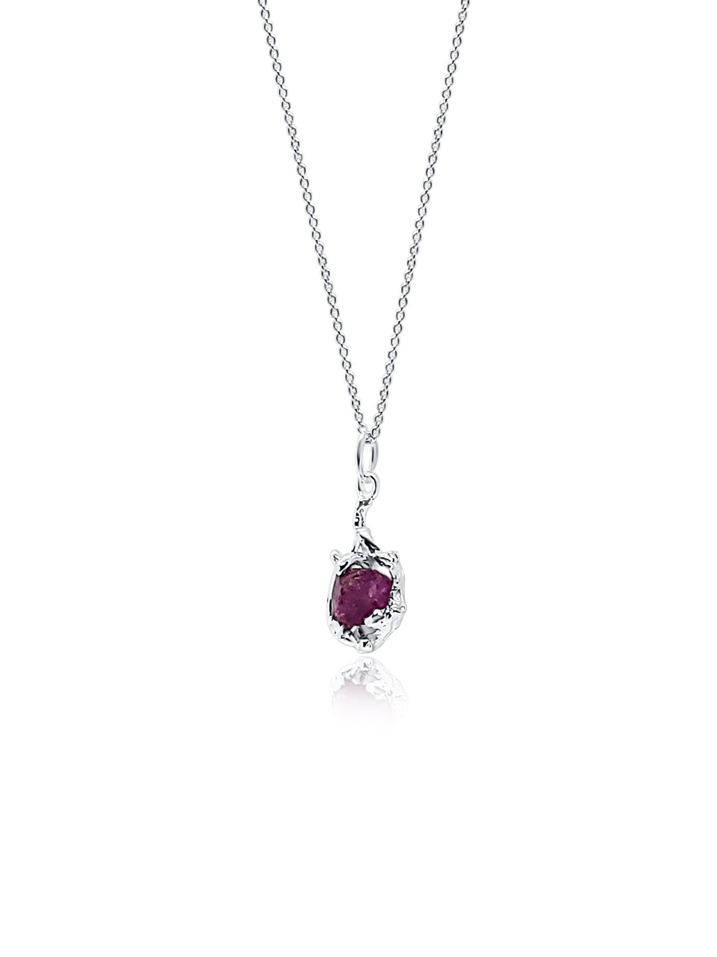 Raw Natural Ruby Silver Pendant Necklace