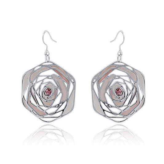 Silver Rose Dangle Earrings