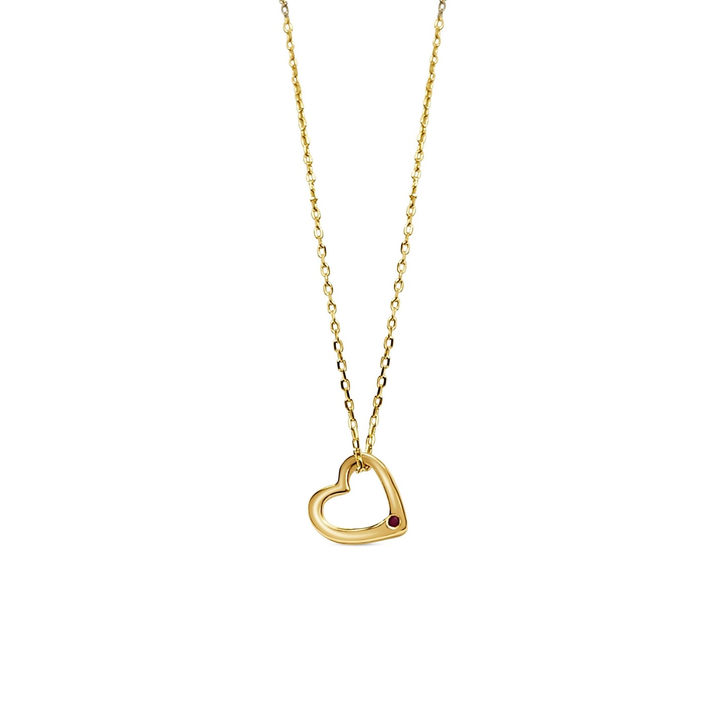 Classic and romantic gold pendant necklace with a ruby gemstone heart