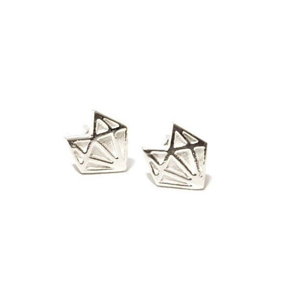 925 sterling silver little geometric fox head design stud earrings on white background